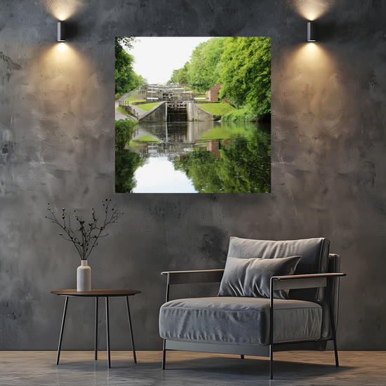 Giclée Mounted Wall Art Prints. Bingley Five Rise Locks. The Leeds To Liverpool Canal. West Yorkshire. England.