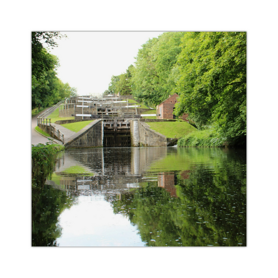 Giclée Mounted Wall Art Prints. Bingley Five Rise Locks. The Leeds To Liverpool Canal. West Yorkshire. England.