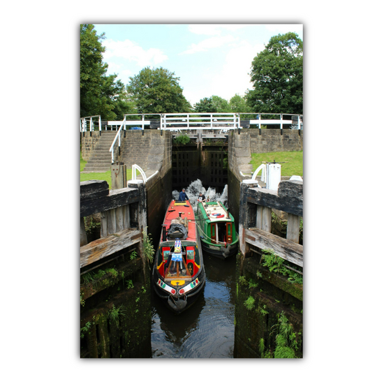 Giclée Mounted Wall Art Prints. Bingley Five Rise Locks. The Leeds To Liverpool Canal. West Yorkshire. England.