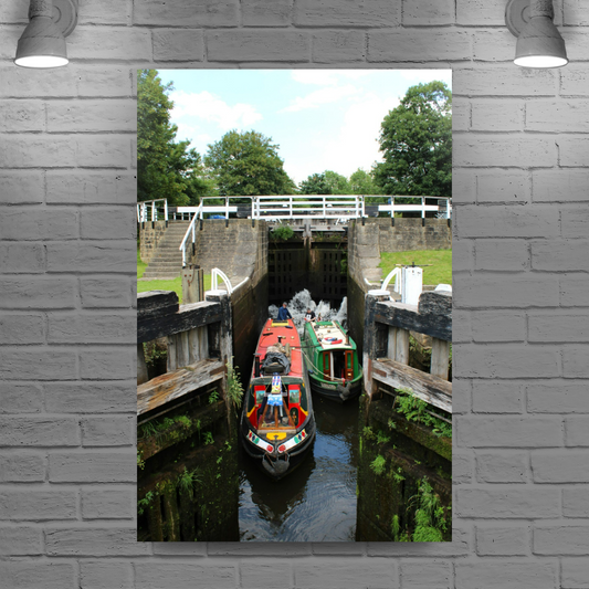 Giclée Mounted Wall Art Prints. Bingley Five Rise Locks. The Leeds To Liverpool Canal. West Yorkshire. England.