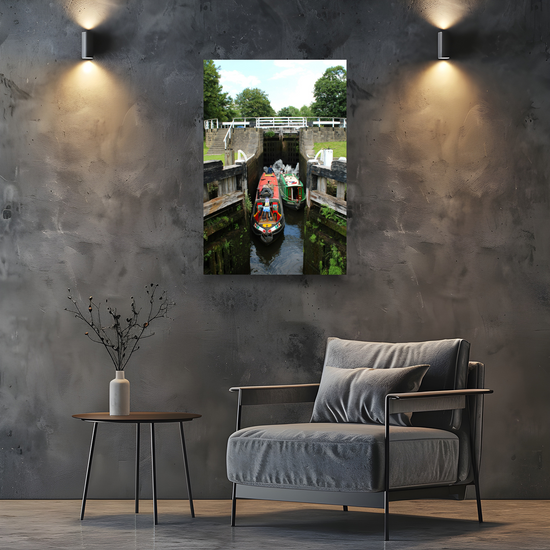 Giclée Mounted Wall Art Prints. Bingley Five Rise Locks. The Leeds To Liverpool Canal. West Yorkshire. England.