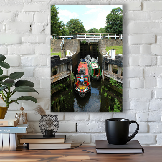 Giclée Mounted Wall Art Prints. Bingley Five Rise Locks. The Leeds To Liverpool Canal. West Yorkshire. England.