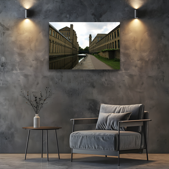 Giclée Mounted Wall Art Prints. Saltaire  Salts Mill. The Leeds to Liverpool Canal. West Yorkshire. England.