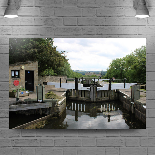 Giclee Mounted Wall Art Prints. Bingley Five Rise Locks. The Leeds To Liverpool Canal. West Yorkshire. England.