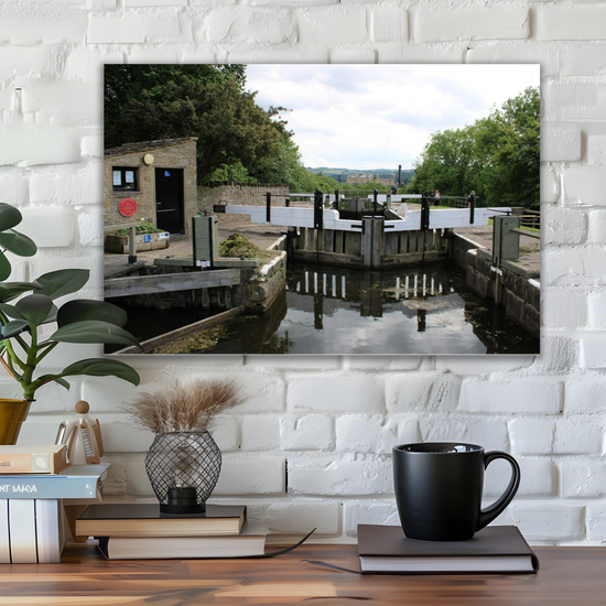 Giclee Mounted Wall Art Prints. Bingley Five Rise Locks. The Leeds To Liverpool Canal. West Yorkshire. England.