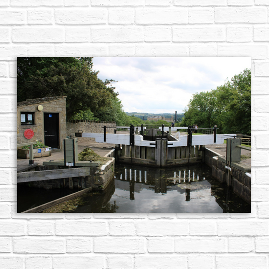 Giclee Mounted Wall Art Prints. Bingley Five Rise Locks. The Leeds To Liverpool Canal. West Yorkshire. England.
