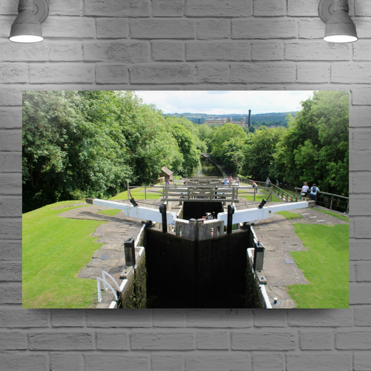 Giclée Mounted Wall Art Prints. Bingley Five Rise Locks. The Leeds To Liverpool Canal. West Yorkshire. England.
