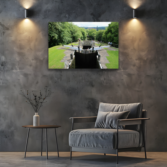 Giclée Mounted Wall Art Prints. Bingley Five Rise Locks. The Leeds To Liverpool Canal. West Yorkshire. England.