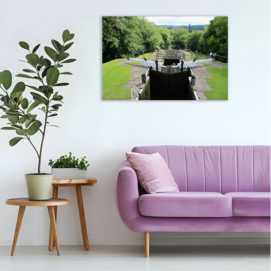 Giclée Mounted Wall Art Prints. Bingley Five Rise Locks. The Leeds To Liverpool Canal. West Yorkshire. England.
