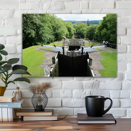 Giclée Mounted Wall Art Prints. Bingley Five Rise Locks. The Leeds To Liverpool Canal. West Yorkshire. England.