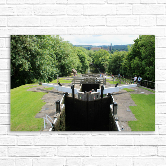 Giclée Mounted Wall Art Prints. Bingley Five Rise Locks. The Leeds To Liverpool Canal. West Yorkshire. England.