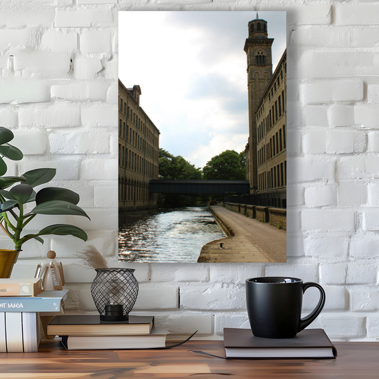 Giclee Mounted Wall Art Prints. Saltaire Salt Mill. The London To Liverpool Canal. West Yorkshire. England.