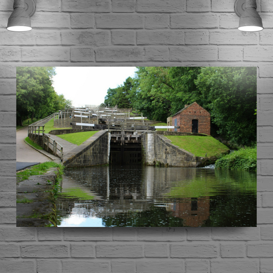 Giclée Mounted Wall Art Prints. Bingley Five Rise Locks. The Leeds To Liverpool Canal. West Yorkshire. England.