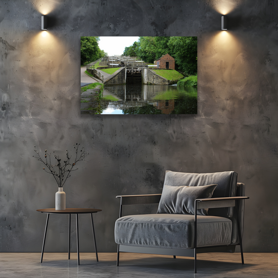 Giclée Mounted Wall Art Prints. Bingley Five Rise Locks. The Leeds To Liverpool Canal. West Yorkshire. England.