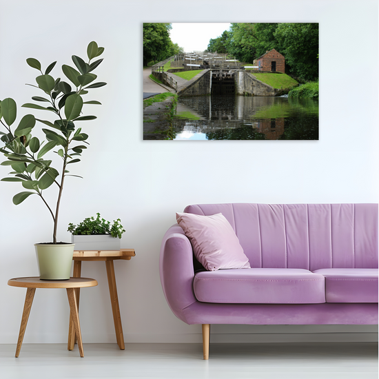 Giclée Mounted Wall Art Prints. Bingley Five Rise Locks. The Leeds To Liverpool Canal. West Yorkshire. England.