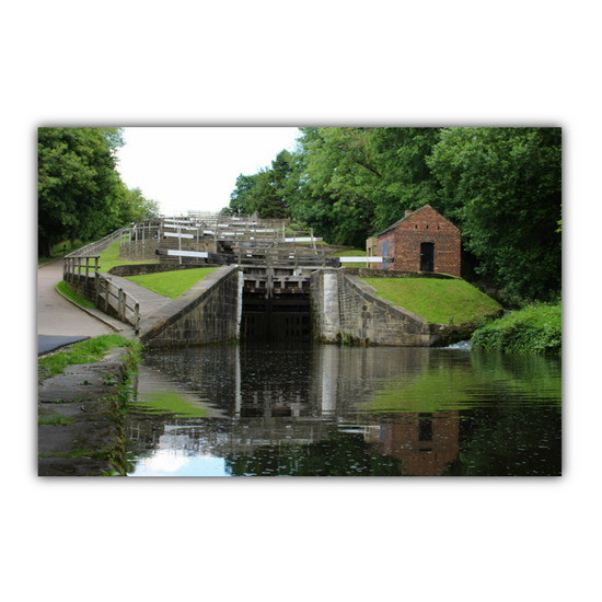 Giclée Mounted Wall Art Prints. Bingley Five Rise Locks. The Leeds To Liverpool Canal. West Yorkshire. England.