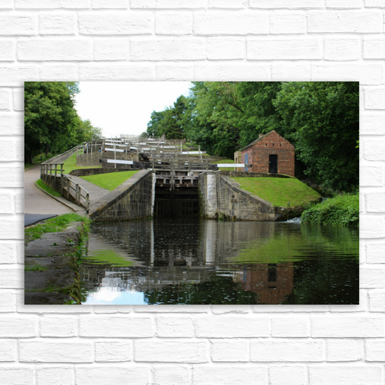 Giclée Mounted Wall Art Prints. Bingley Five Rise Locks. The Leeds To Liverpool Canal. West Yorkshire. England.