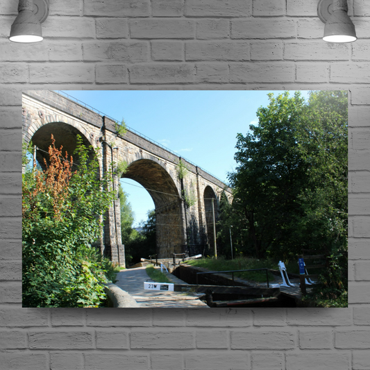 Giclee Mounted Wall Art Prints. Uppermill Viaduct. The Huddersfield Narrow Canal. Saddleworth. Lancashire.  England.