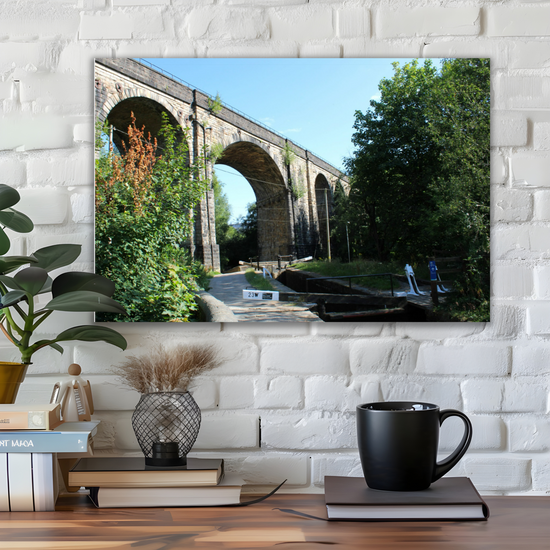 Giclee Mounted Wall Art Prints. Uppermill Viaduct. The Huddersfield Narrow Canal. Saddleworth. Lancashire.  England.