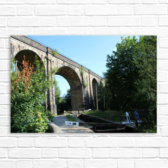 Giclee Mounted Wall Art Prints. Uppermill Viaduct. The Huddersfield Narrow Canal. Saddleworth. Lancashire.  England.