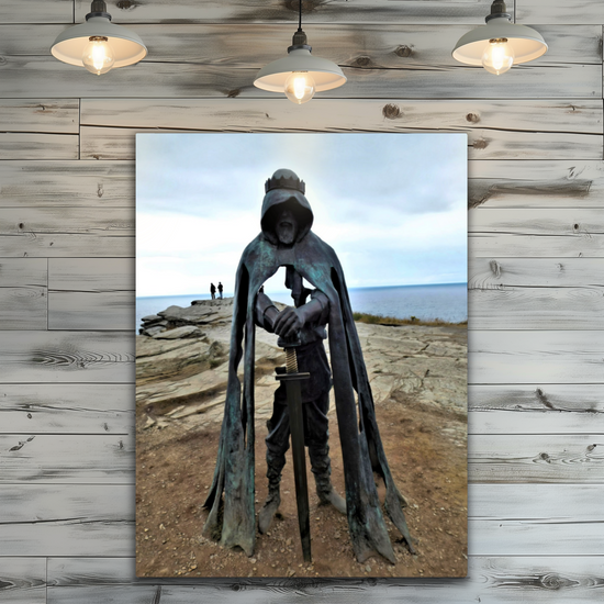 Metal Wall Art Prints. King Arthur Statue. Tintagel. Cornwall. England.