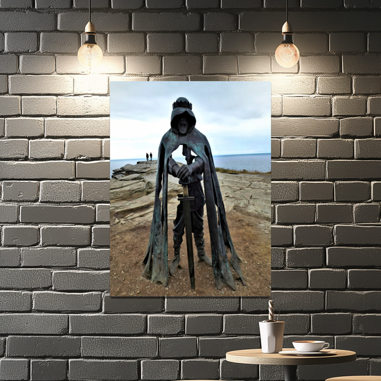 Metal Wall Art Prints. King Arthur Statue. Tintagel. Cornwall. England.