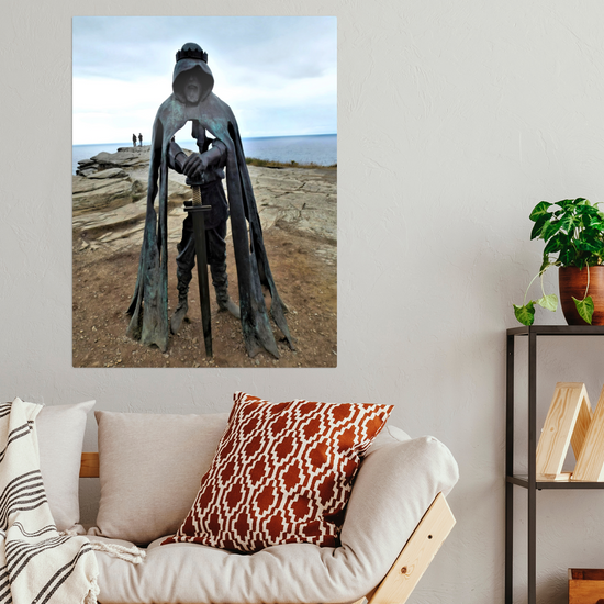 Metal Wall Art Prints. King Arthur Statue. Tintagel. Cornwall. England.