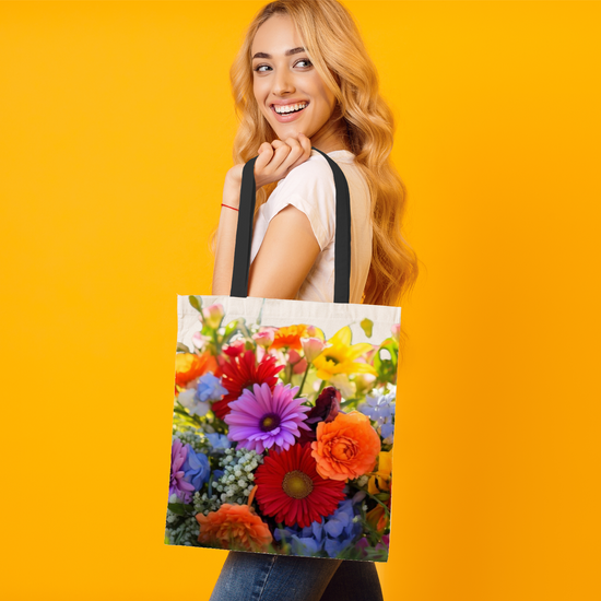 The Elegant All- Over Printed Poly Canvas Tote Bag. Flowers & Nature.