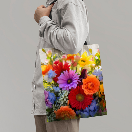 The Elegant All- Over Printed Poly Canvas Tote Bag. Flowers & Nature.