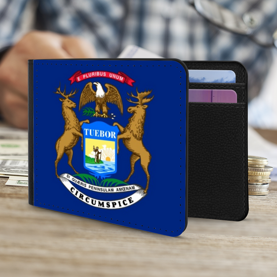 The Faux Leather Gentleman's Wallet. The State Flags Of America. Michigan.